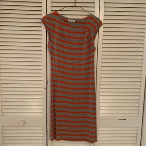 CALVIN KLEIN Gray Orange Striped Stretch Jersey Sheath Dress size 4 EXCELLENT